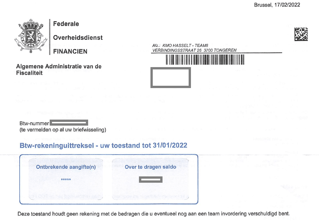 Laatste verzending op papier van het BTWrekeninguittreksel.  Aveb